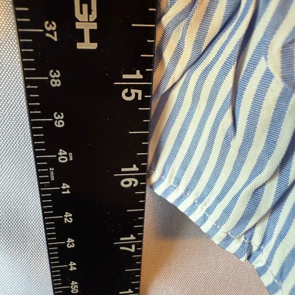 New Blue White Stripe Smocked Square Neck Peplum Crop Blouse Size L cottagecore - Picture 6 of 8